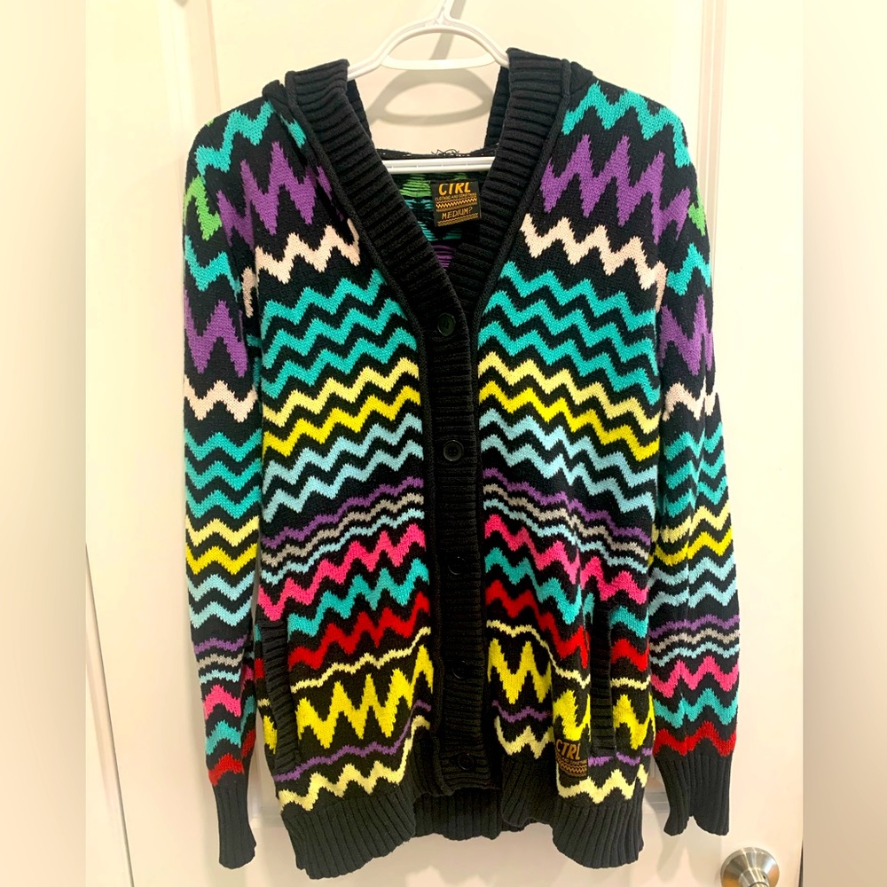 RARE! CTRL, colourful, woven, button up cardigan.